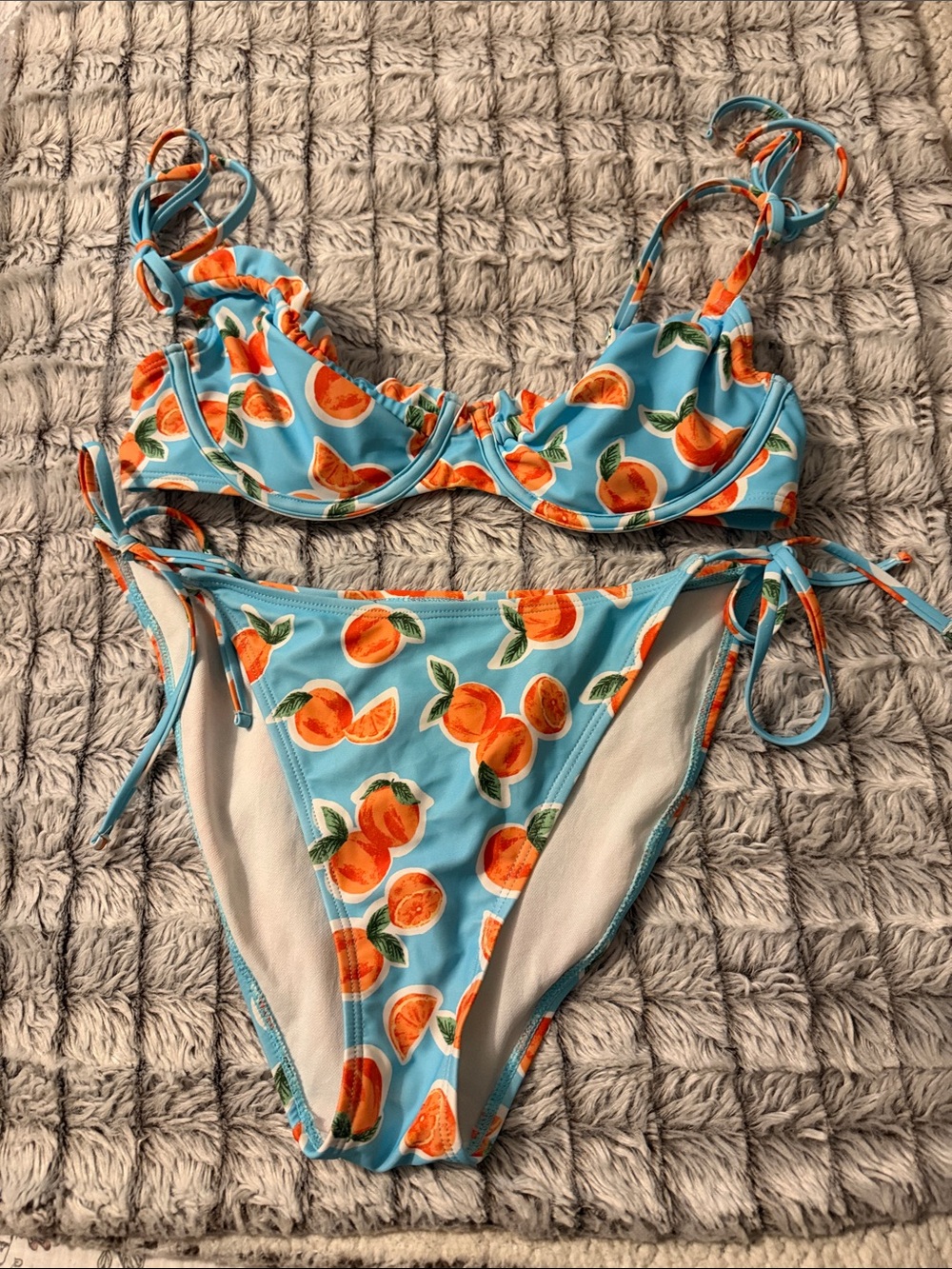 wild fable Blue and Orange Fruit-Print Tie-Side Bikini
